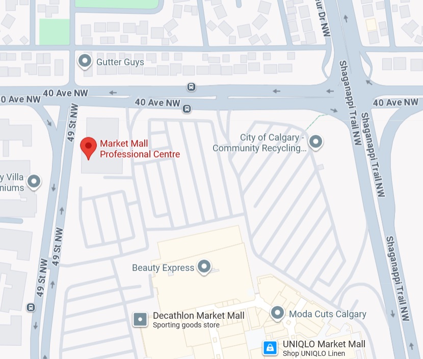 Map to Market Mall Professional Centre, Suite 301, 4935 40 Ave NW, Calgary, AB, T3A 2N1, Canada